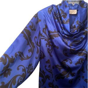 Vintage Oscar de la Renta for Swirl Royal Blue Black Cowl Neck Kaftan